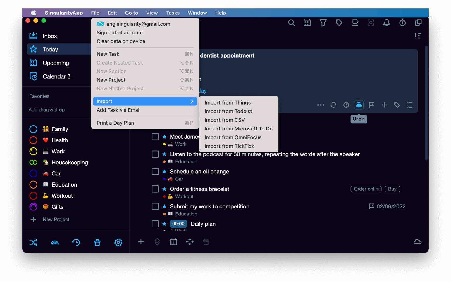 Importing tasks from other organizers